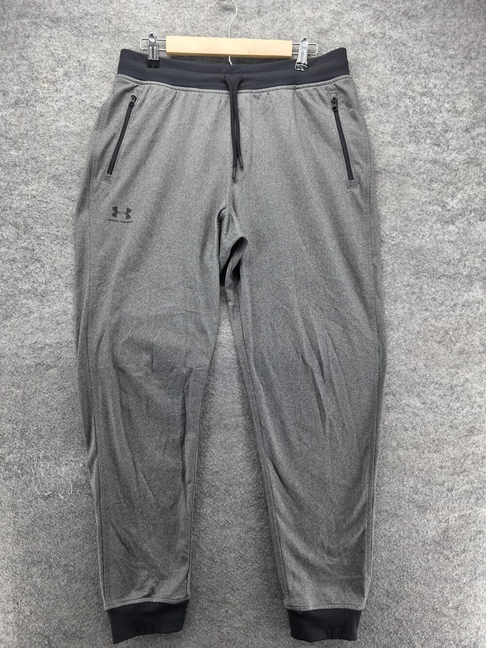 Under Armour Pants Mens L Gray Jogger ColdGear Fleece Elastic Waist Zip Pocket